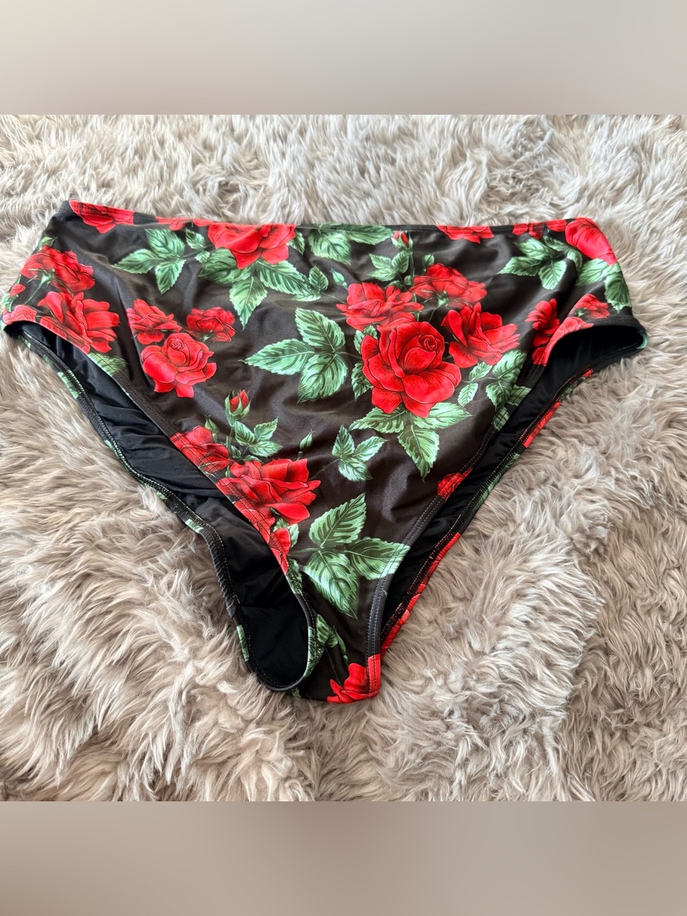 Curvy Beach red roses high waist bottom 3x